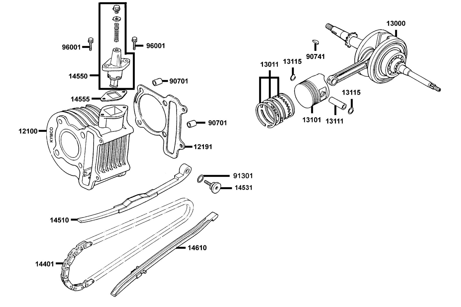 SUPER 8 50X (2020) Cylinder ● Piston ● Crankshaft parts diagram